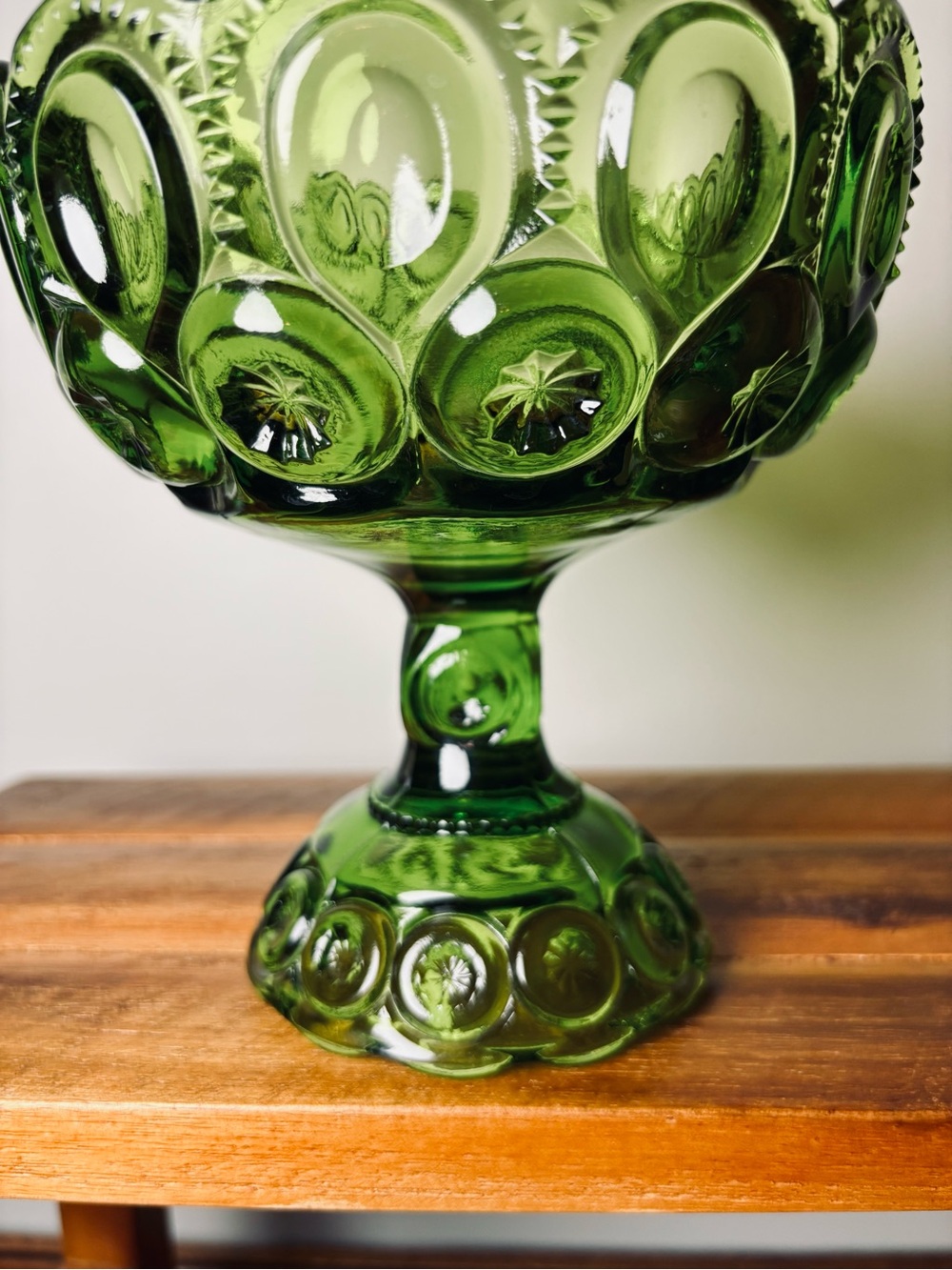 MCM "Moon and Stars" green glass open compote footed candy dish VTG LE Smith - Picture 3 of 7